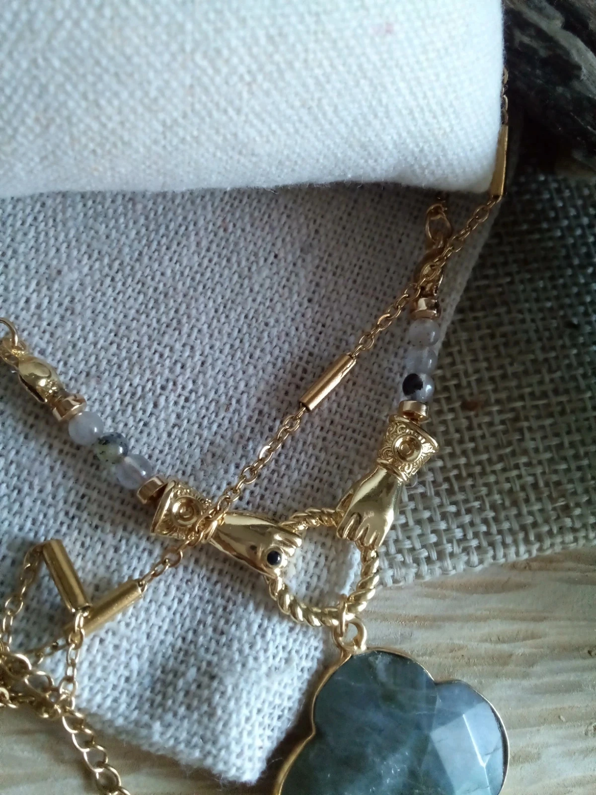 Collier pendentif trèfle en pierre de labradorite naturelle – photo 5